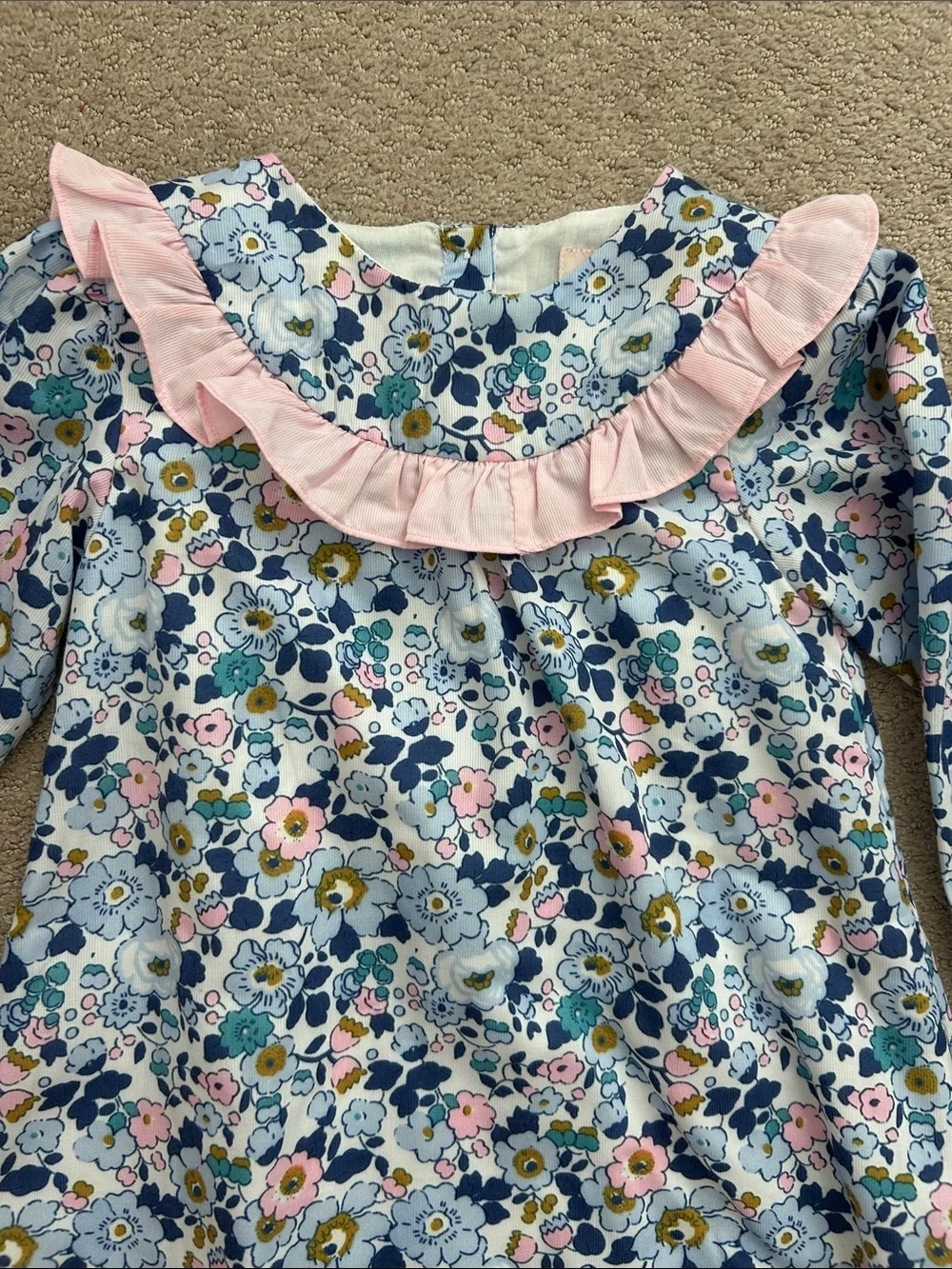 EUC Smockingbird Girl Floral Dress with Pink Ruffle Collar